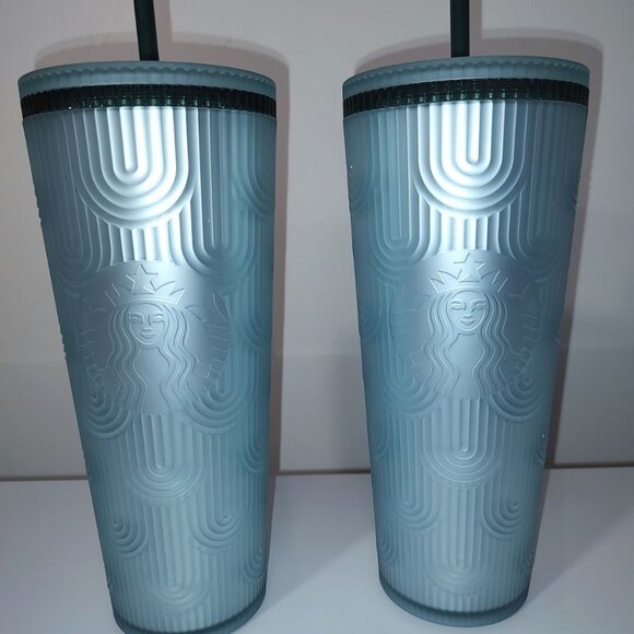 NWT Two Starbucks Spring 2024 Aqua Blue Scales Tumbler 24oz NEW - Picture 1 of 3